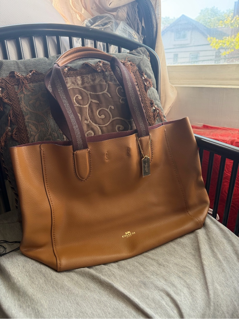 Coach Brown Leather Tote with Dark Brown Handles
